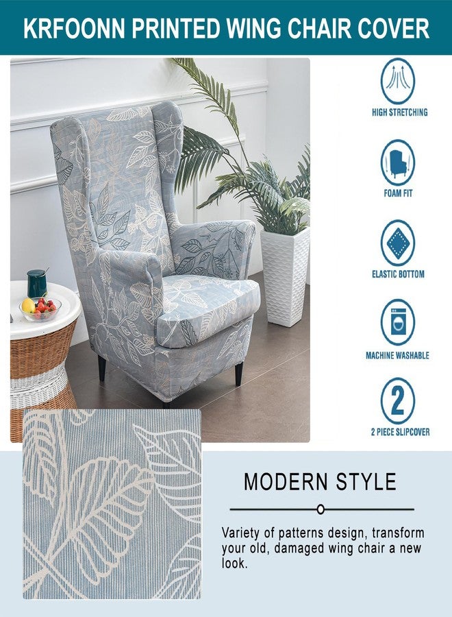 KRFOONN Wingback Chair Cover 2 Piece Stretch Wing Chair Covers Spandex Slipcovers Wingback Sofa Covers Armchair Covers Non-Slip Furniture Protector for Living Room Wingback Chairs, Grey, 15 - Image 4